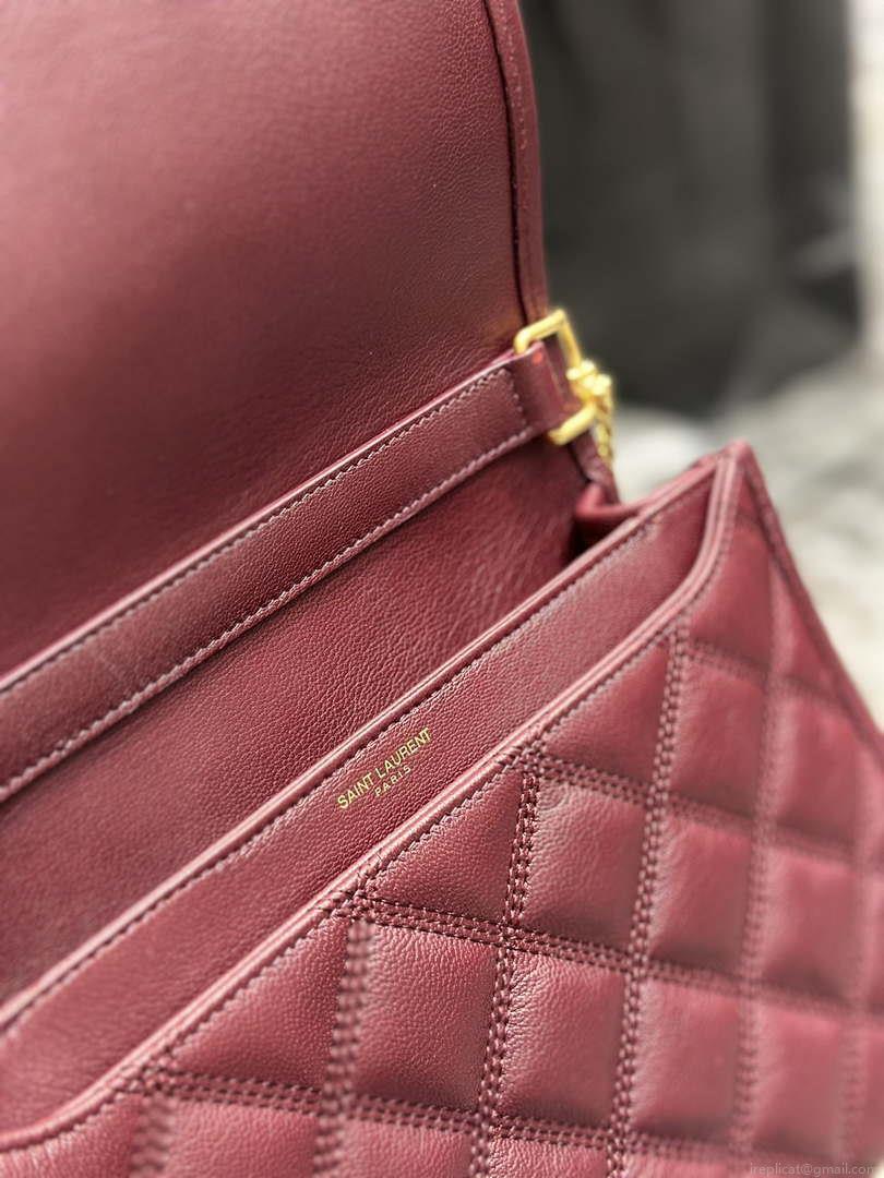 YSL 629246 Saint Laurent Becky Chain Shoulder Bag 25cm Leather Wine Red