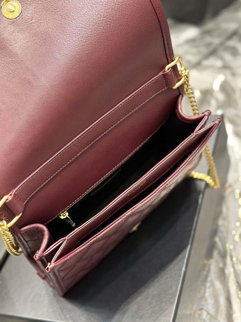 YSL 629246 Saint Laurent Becky Chain Shoulder Bag 25cm Leather Wine Red