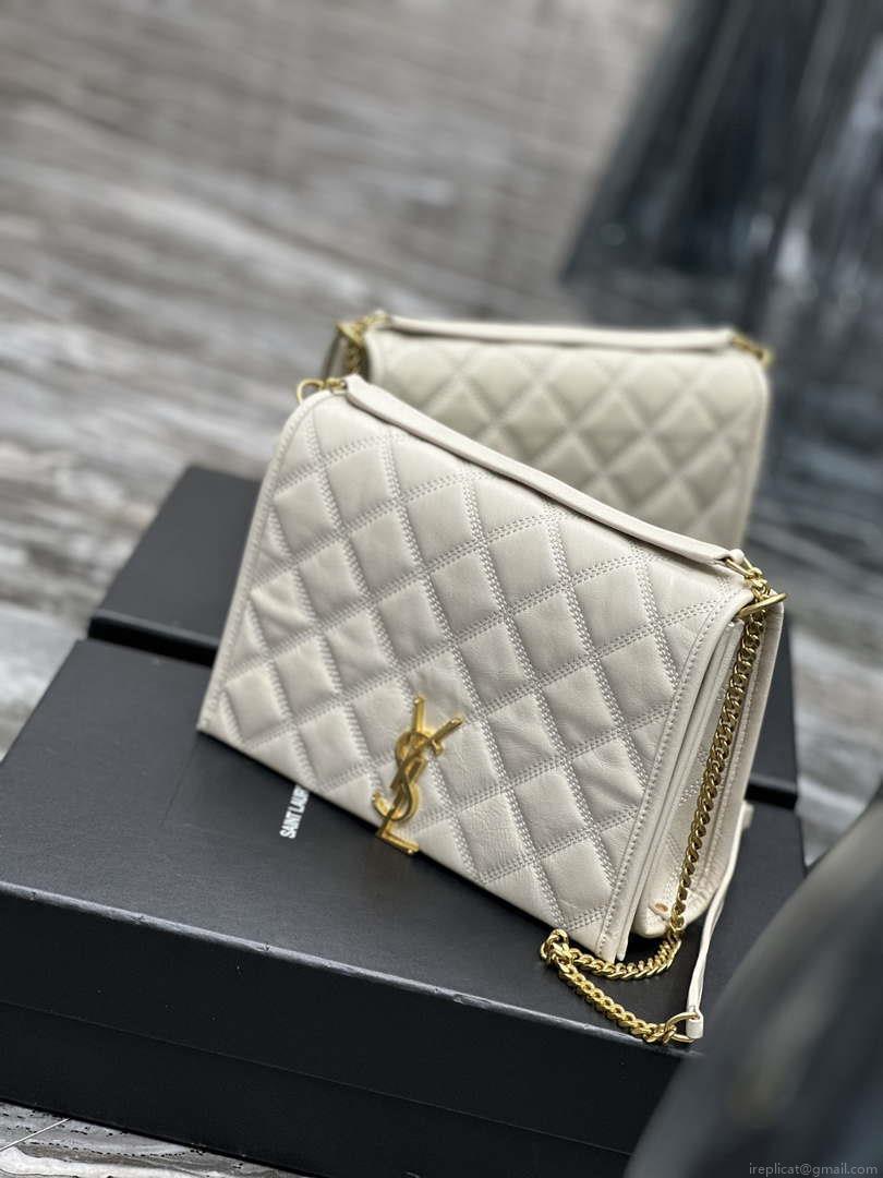 YSL 629246 Saint Laurent Becky Chain Shoulder Bag 25cm Leather White