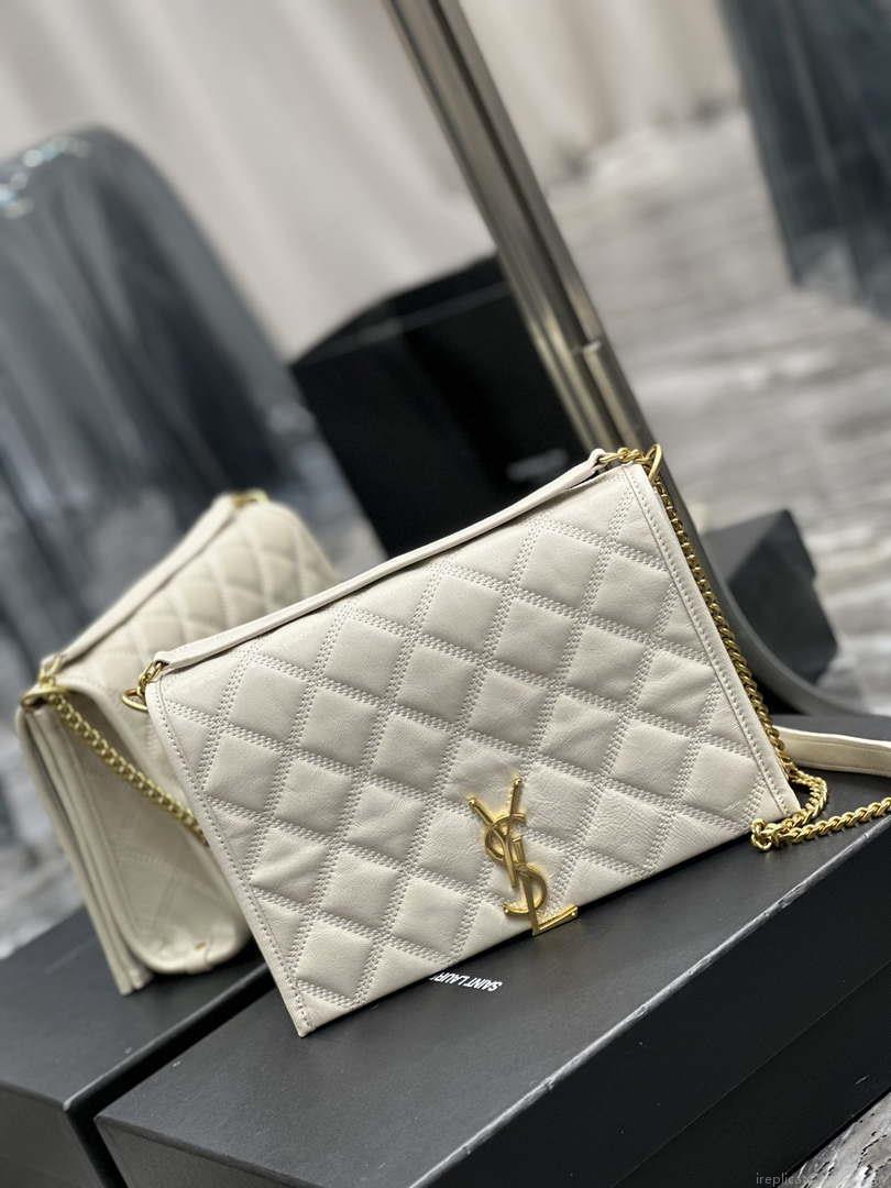 YSL 629246 Saint Laurent Becky Chain Shoulder Bag 25cm Leather White