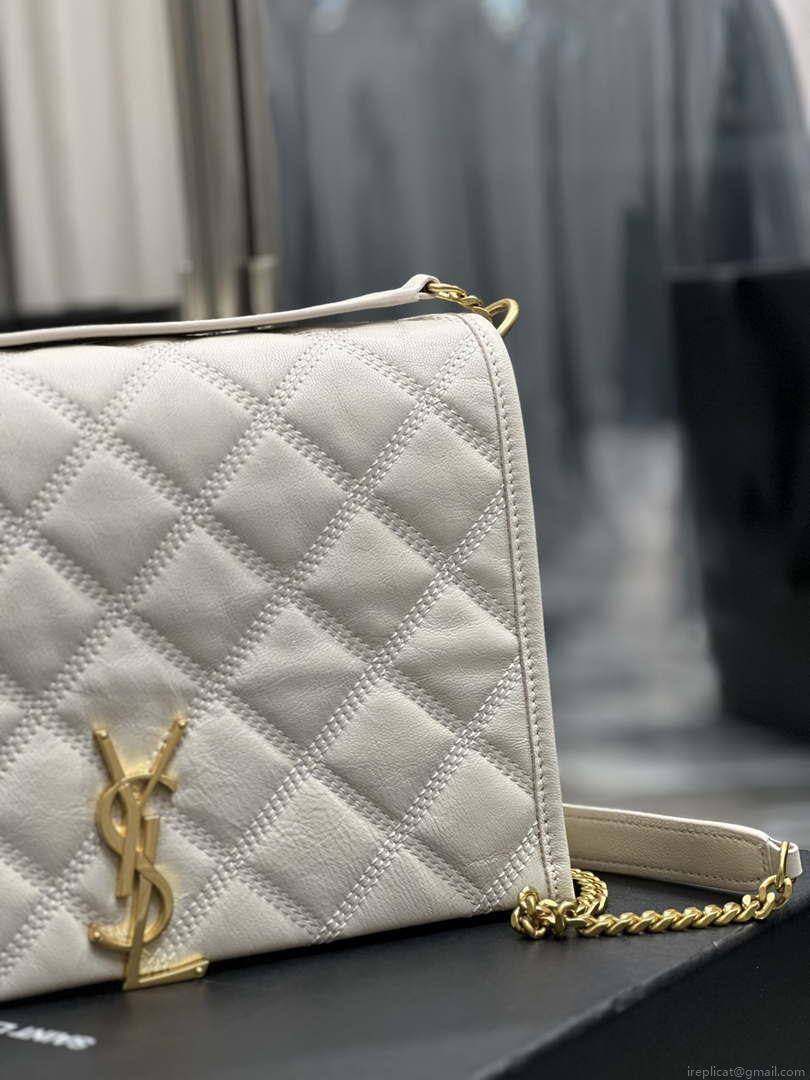 YSL 629246 Saint Laurent Becky Chain Shoulder Bag 25cm Leather White