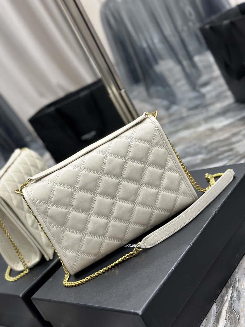 YSL 629246 Saint Laurent Becky Chain Shoulder Bag 25cm Leather White