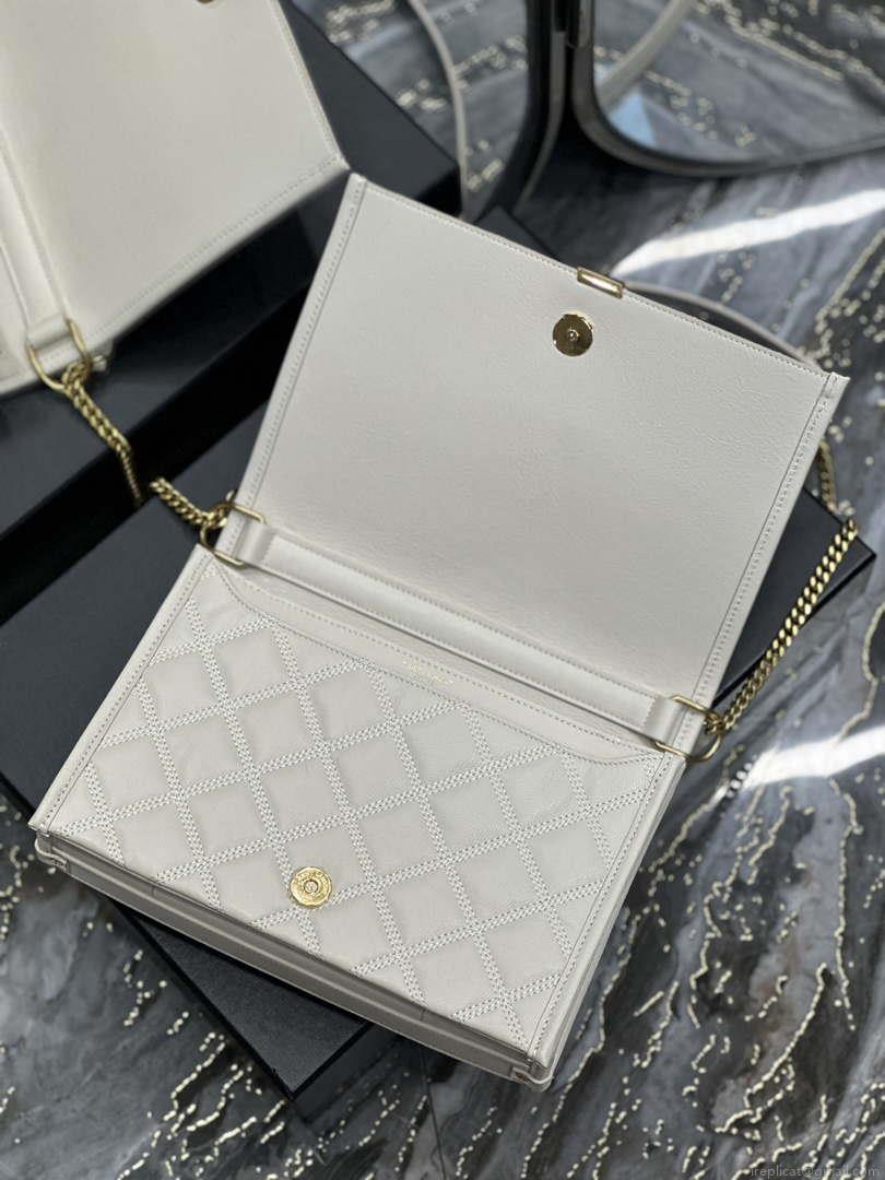 YSL 629246 Saint Laurent Becky Chain Shoulder Bag 25cm Leather White