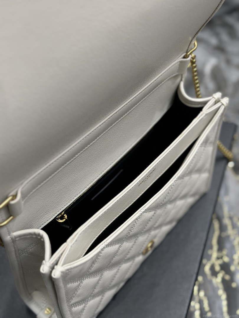 YSL 629246 Saint Laurent Becky Chain Shoulder Bag 25cm Leather White