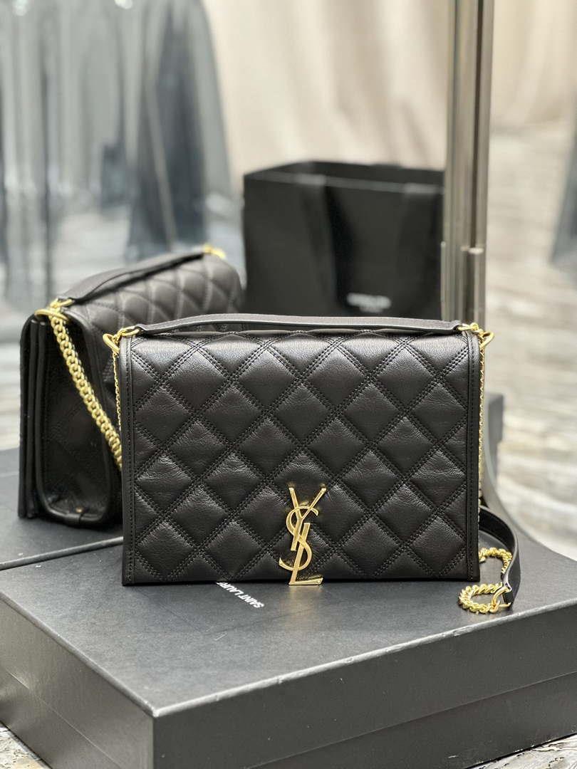 YSL 629246 Saint Laurent Becky Chain Shoulder Bag 25cm Leather Black