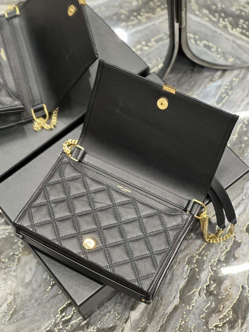 YSL 629246 Saint Laurent Becky Chain Shoulder Bag 25cm Leather Black