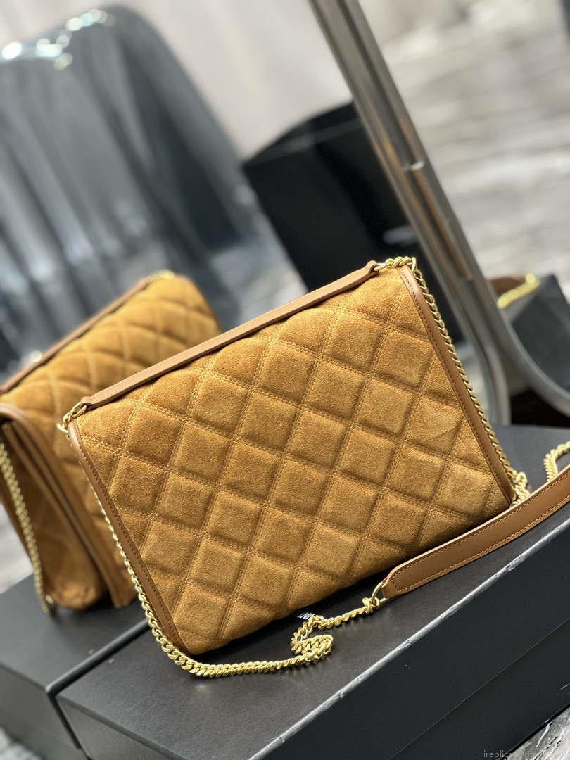 YSL 629246 Saint Laurent Becky Chain Shoulder Bag 25cm Suede Leather Tan