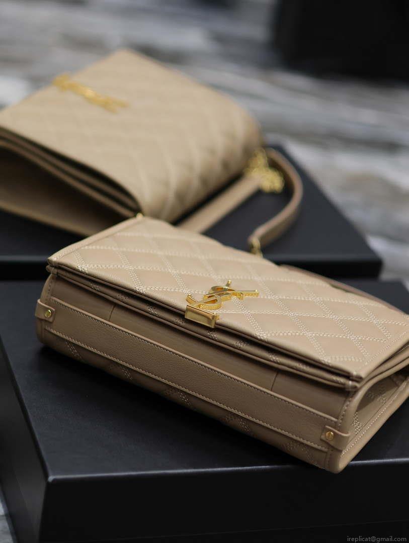 YSL 629246 Saint Laurent Becky Chain Shoulder Bag 25cm Leather Apricot