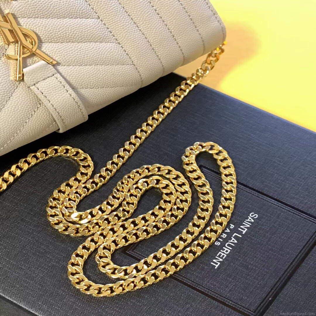 YSL 620280 Monogram Chain Wallet In Mix Matelassé Grain Embossed White