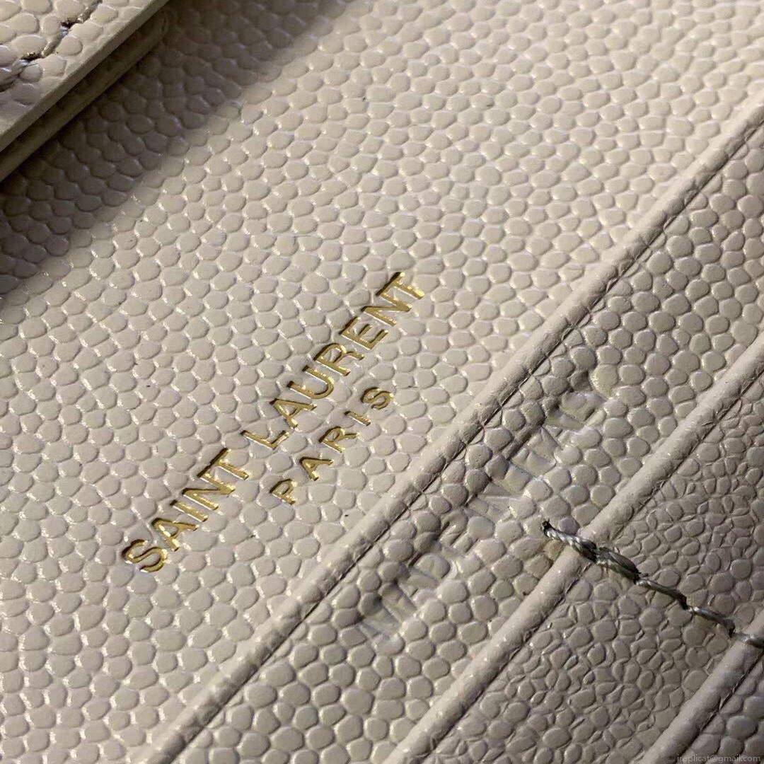 YSL 620280 Monogram Chain Wallet In Mix Matelassé Grain Embossed White