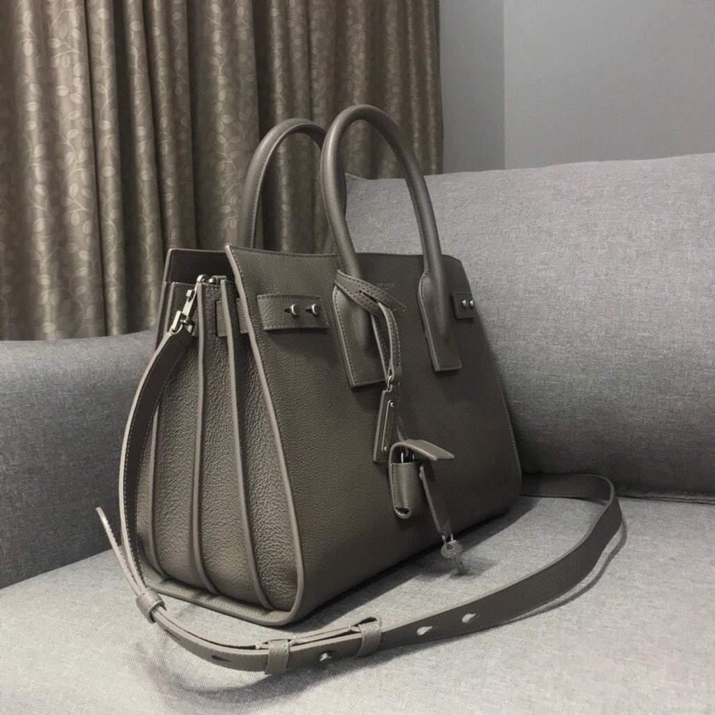 YSL 378299 Yves Saint Laurent Classic Sac De Jour Small in Grained Leather Gray
