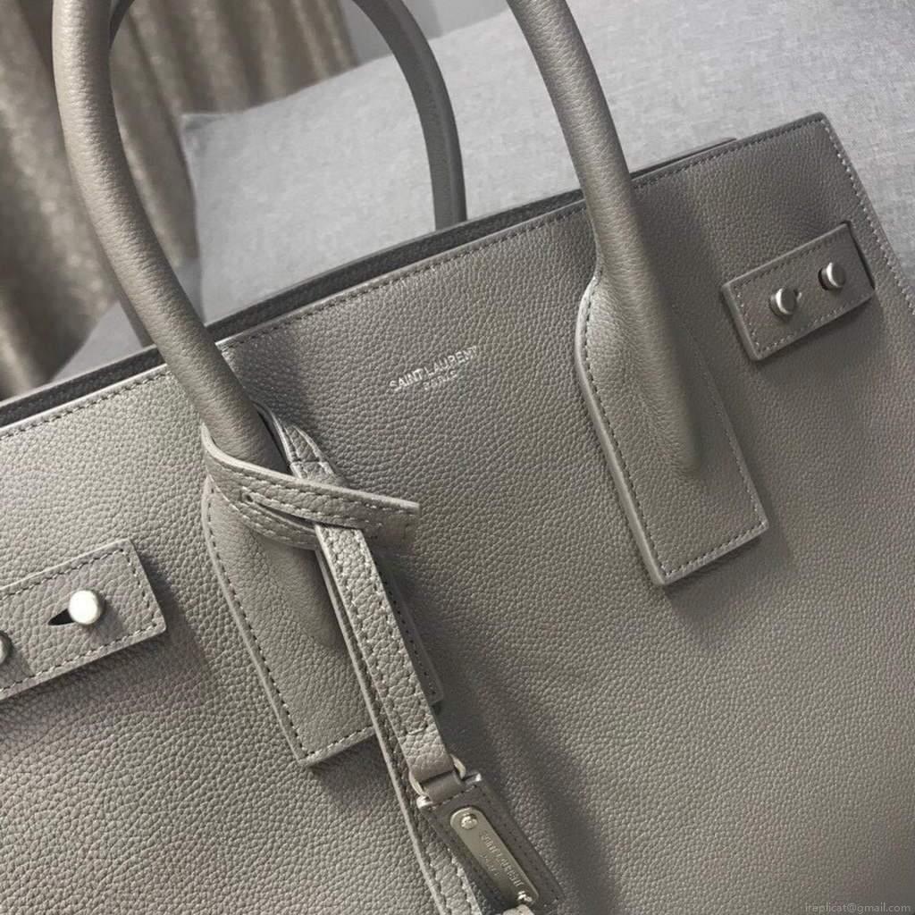 YSL 378299 Yves Saint Laurent Classic Sac De Jour Small in Grained Leather Gray