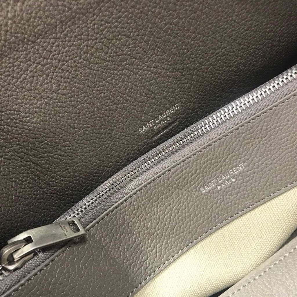 YSL 378299 Yves Saint Laurent Classic Sac De Jour Small in Grained Leather Gray