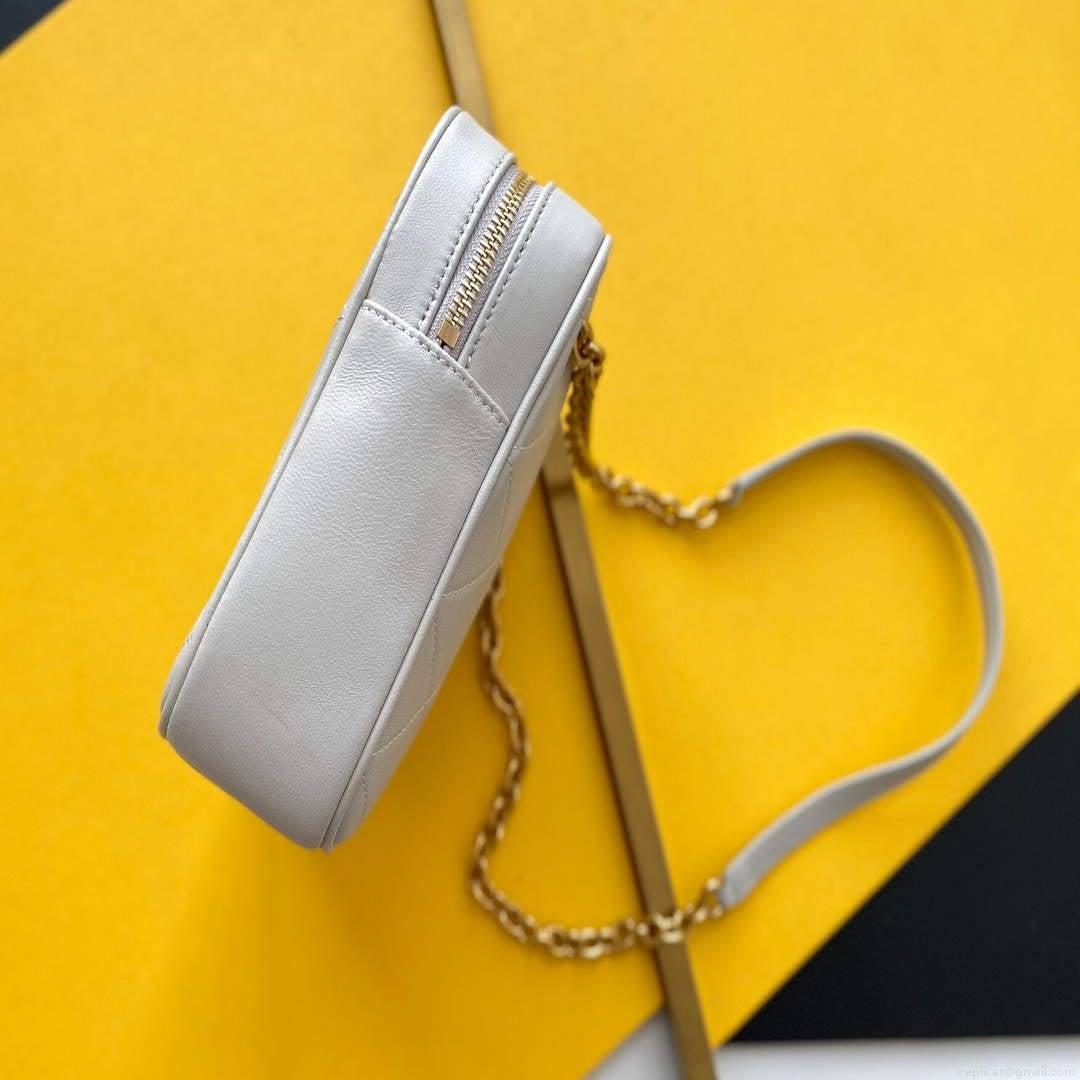 YSL 669308 Le Maillon Small Chain Bag In Quilted Lambskin White