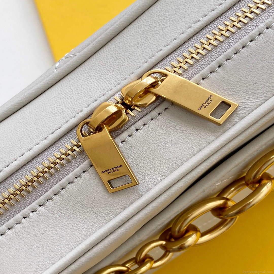 YSL 669308 Le Maillon Small Chain Bag In Quilted Lambskin White