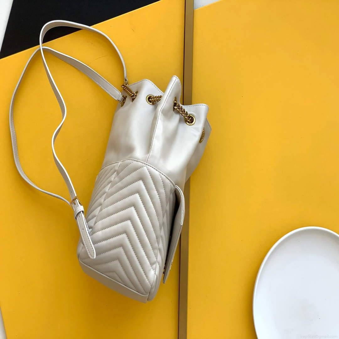 YSL 672609 Joe Backpack In Lamé Leather White