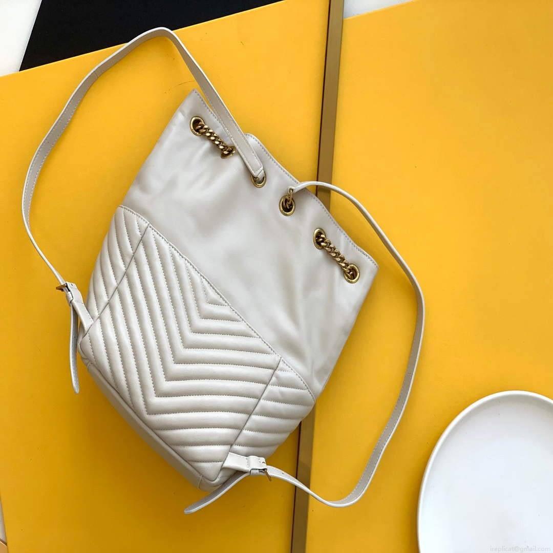 YSL 672609 Joe Backpack In Lamé Leather White