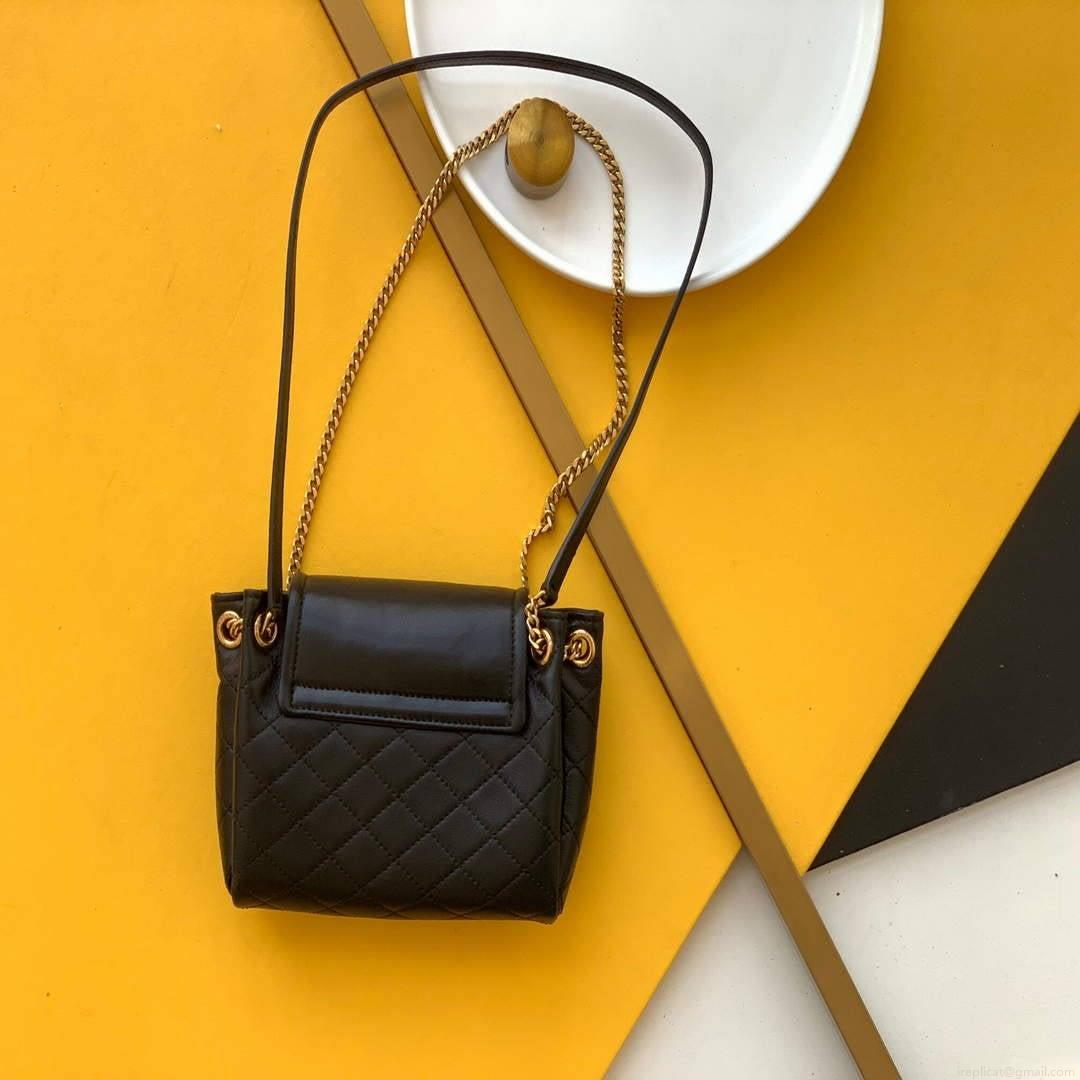 YSL 672738 Monogram Mini Nolita In Lamé Leather Black