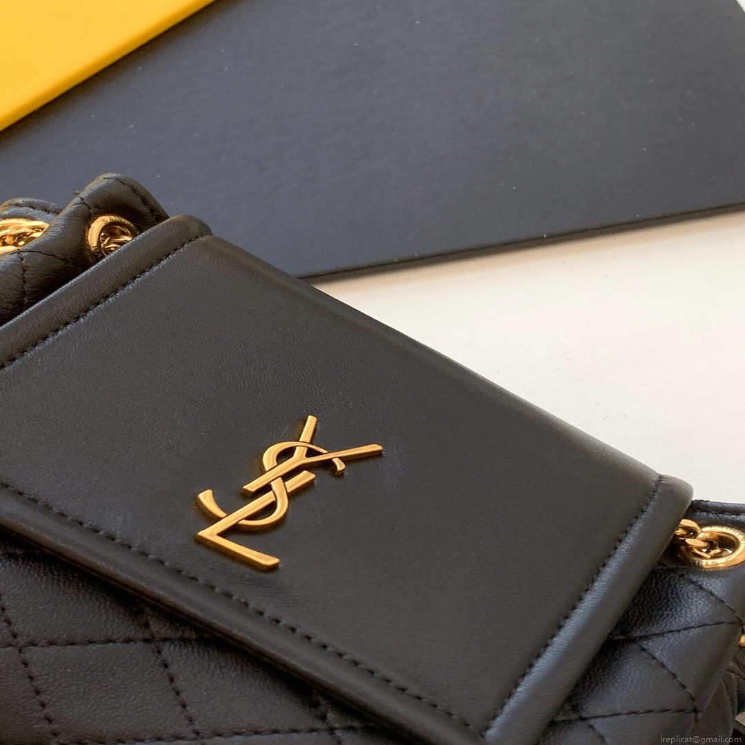 YSL 672738 Monogram Mini Nolita In Lamé Leather Black
