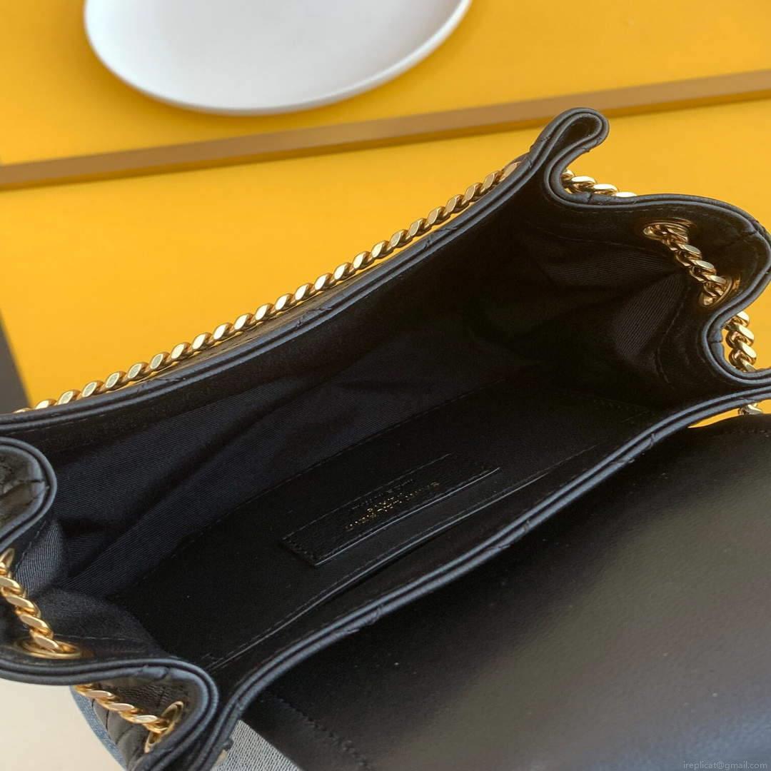 YSL 672738 Monogram Mini Nolita In Lamé Leather Black