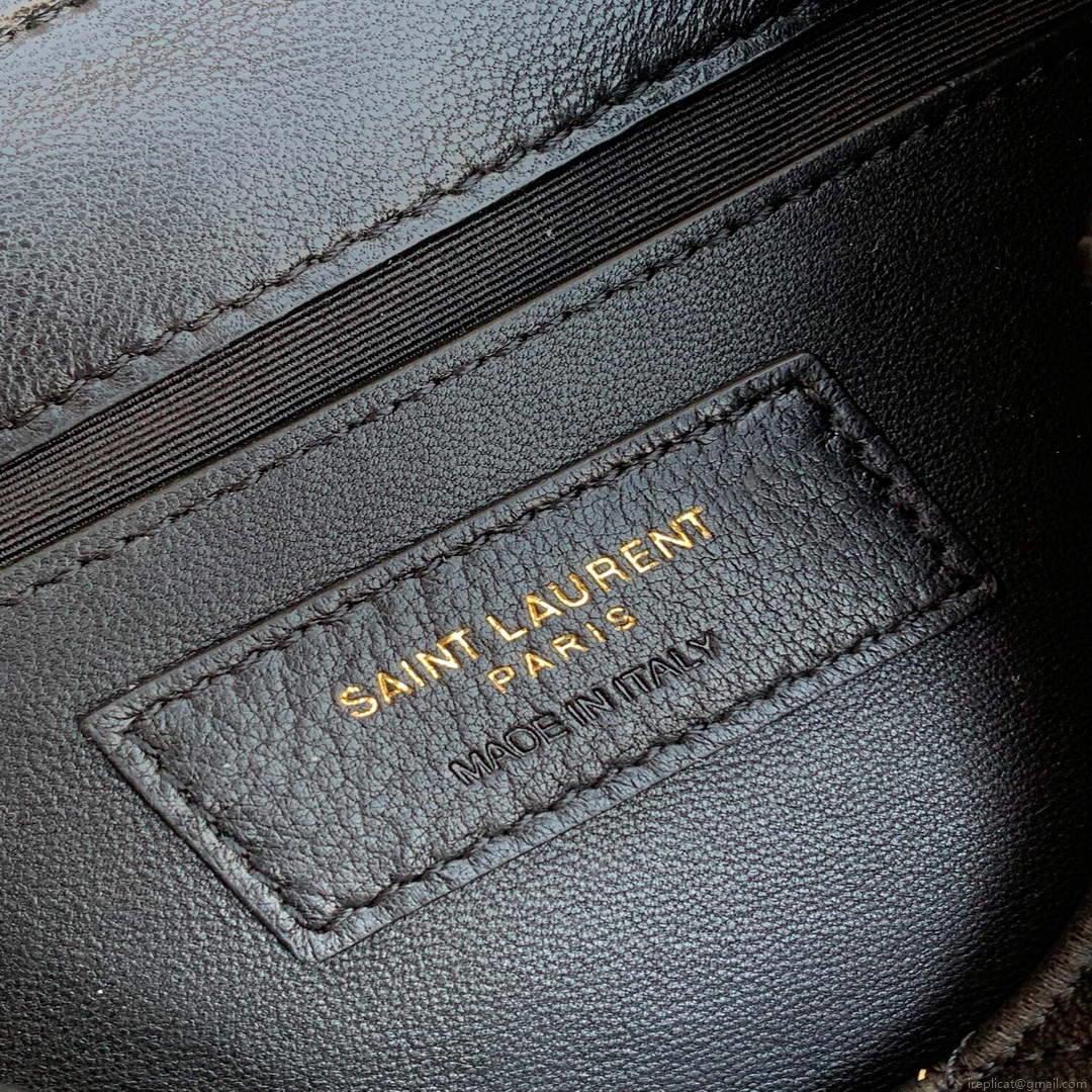 YSL 672738 Monogram Mini Nolita In Lamé Leather Black