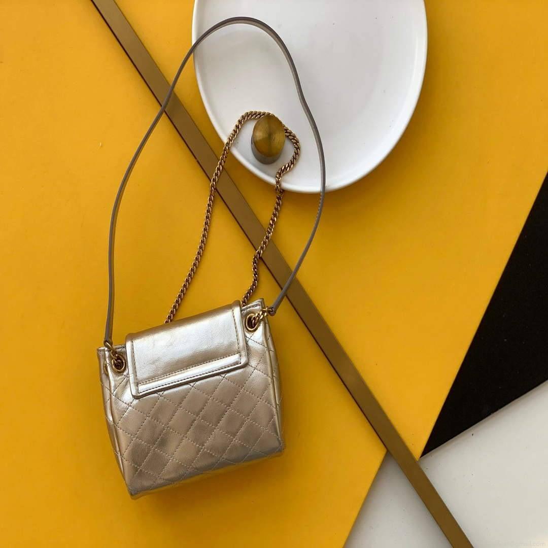 YSL 672738 Monogram Mini Nolita In Lamé Leather Gold