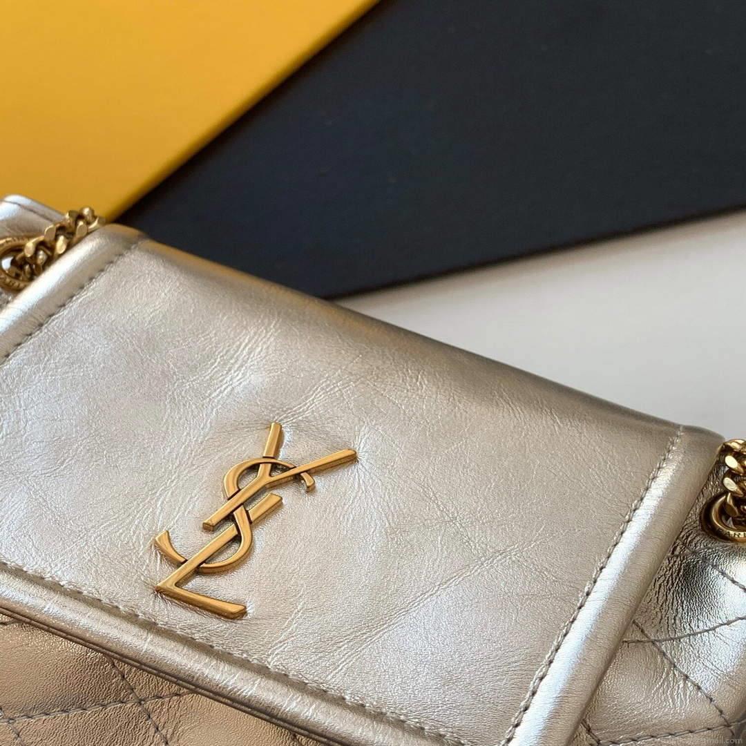 YSL 672738 Monogram Mini Nolita In Lamé Leather Gold