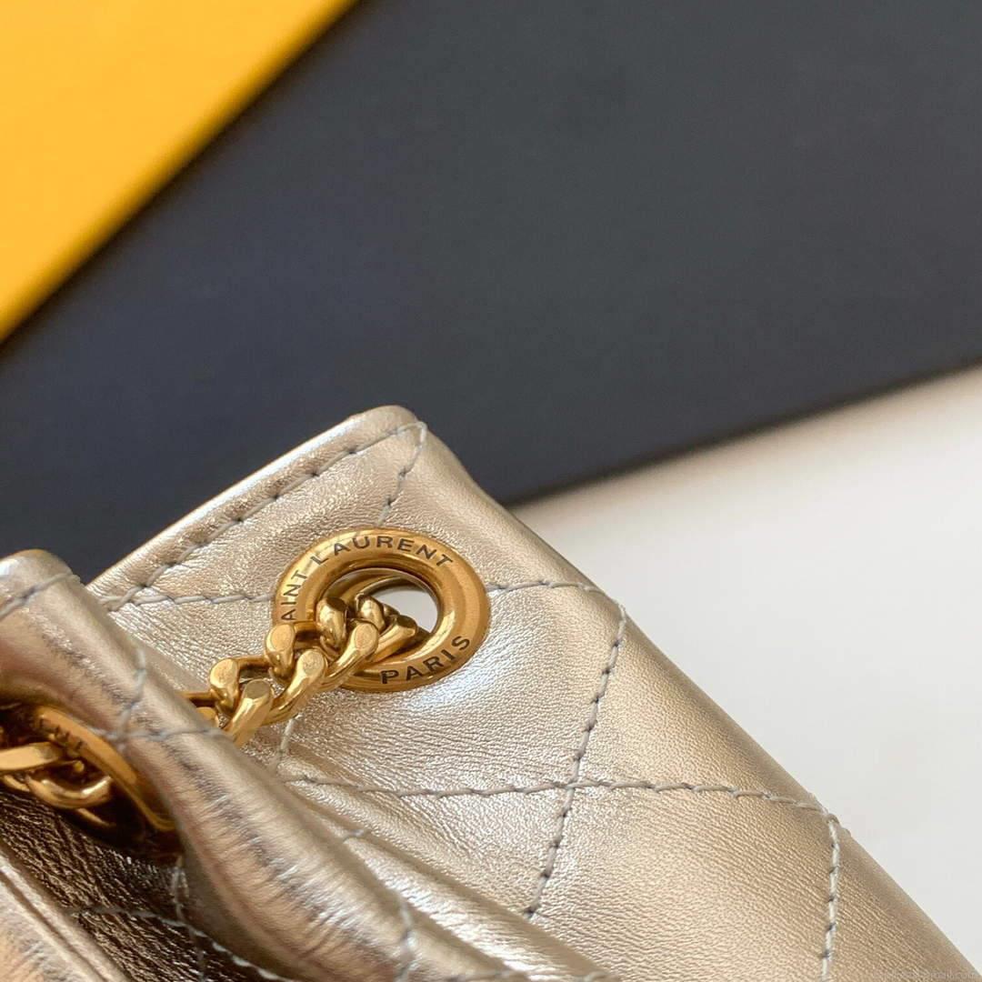 YSL 672738 Monogram Mini Nolita In Lamé Leather Gold