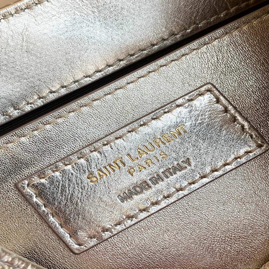 YSL 672738 Monogram Mini Nolita In Lamé Leather Gold