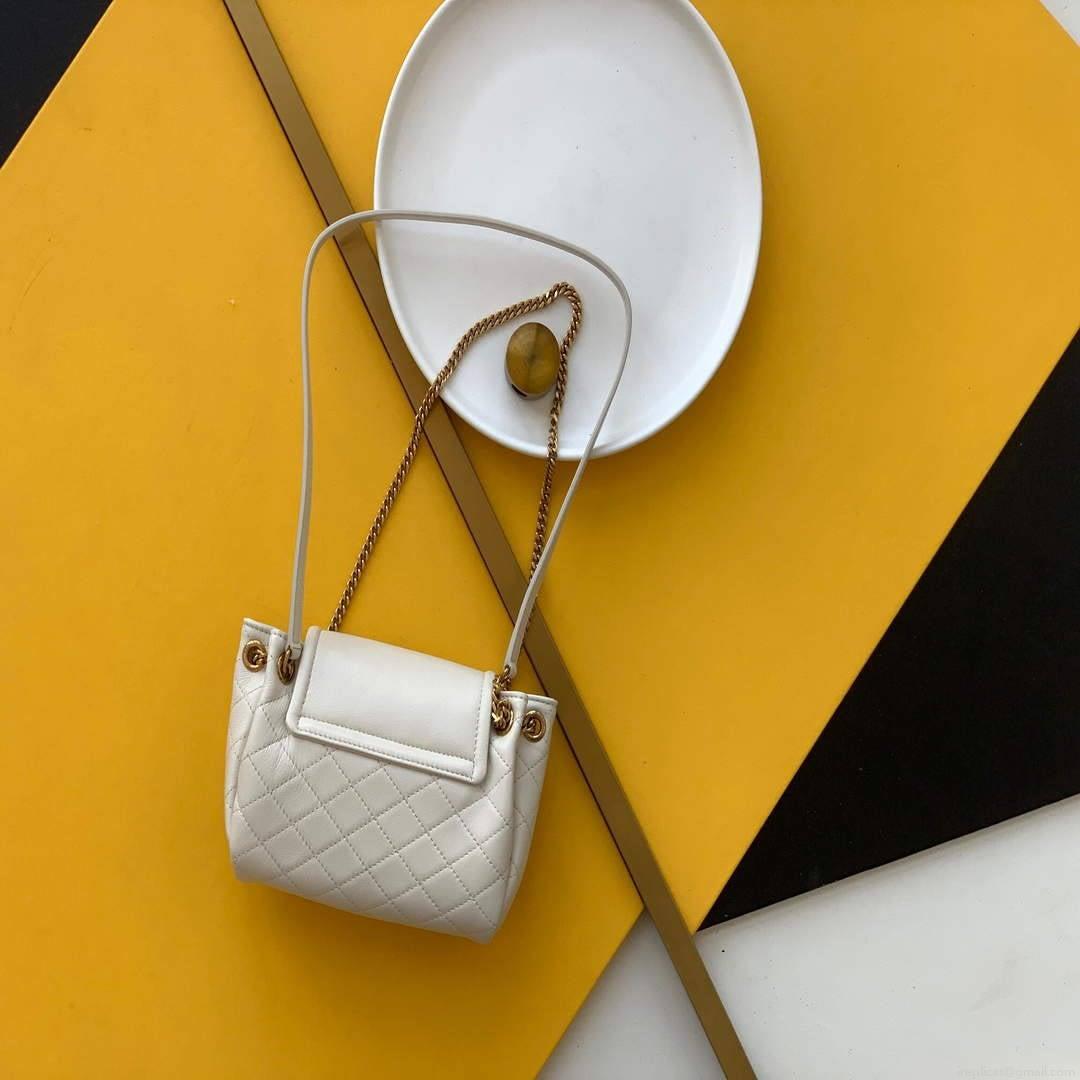 YSL 672738 Monogram Mini Nolita In Lamé Leather White