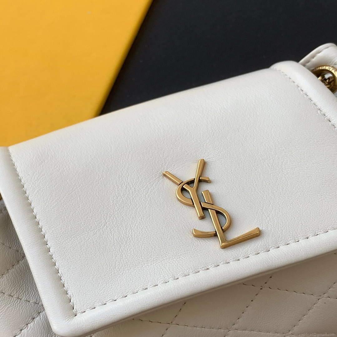 YSL 672738 Monogram Mini Nolita In Lamé Leather White