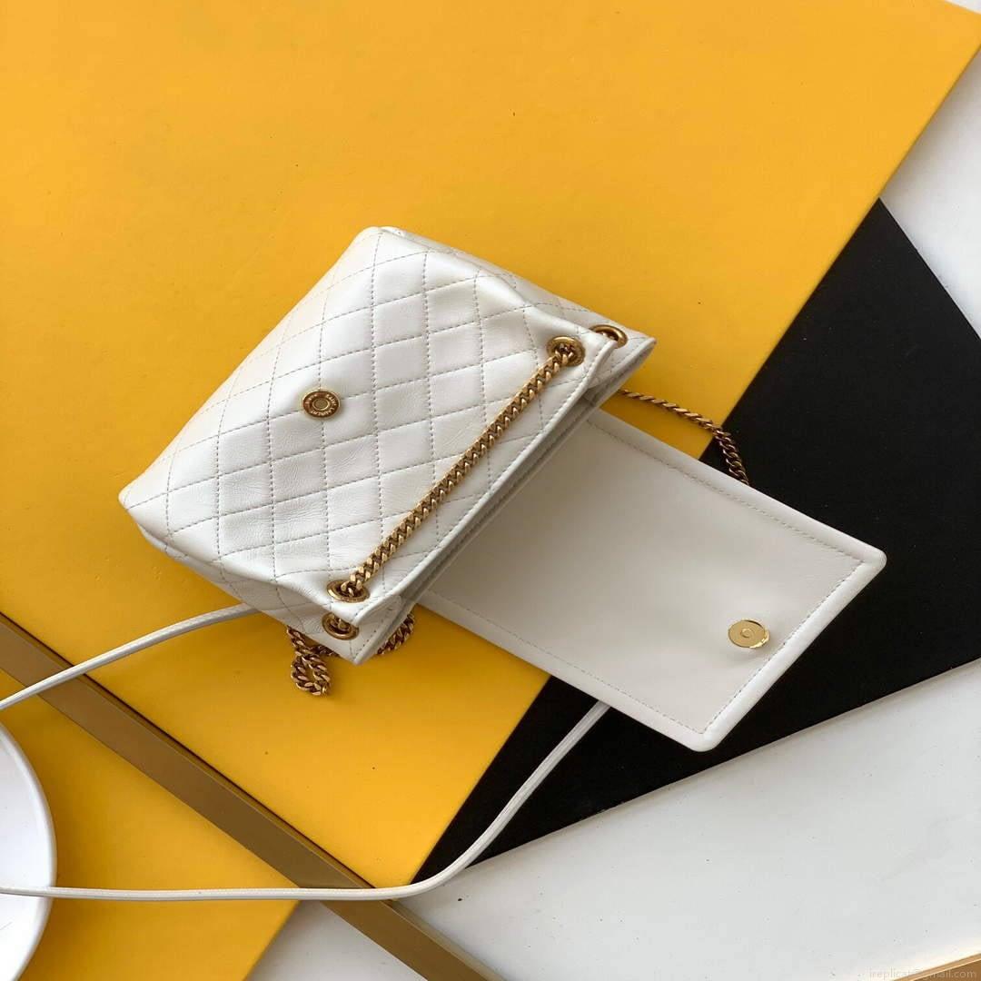 YSL 672738 Monogram Mini Nolita In Lamé Leather White