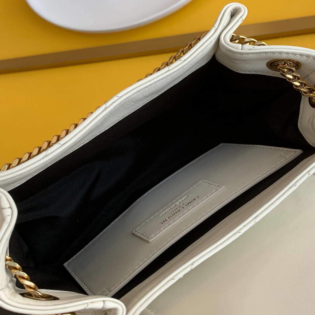 YSL 672738 Monogram Mini Nolita In Lamé Leather White