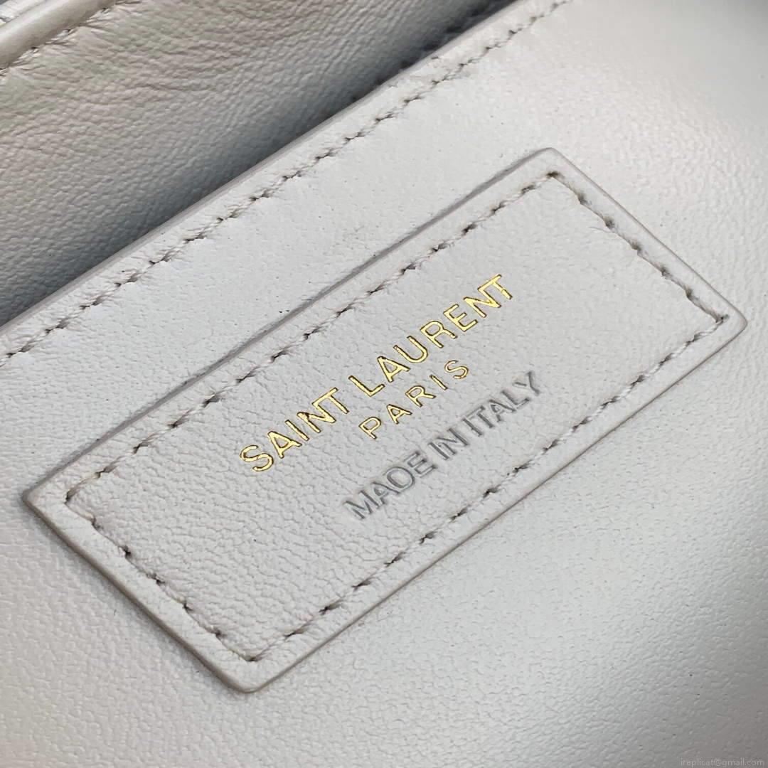 YSL 672738 Monogram Mini Nolita In Lamé Leather White