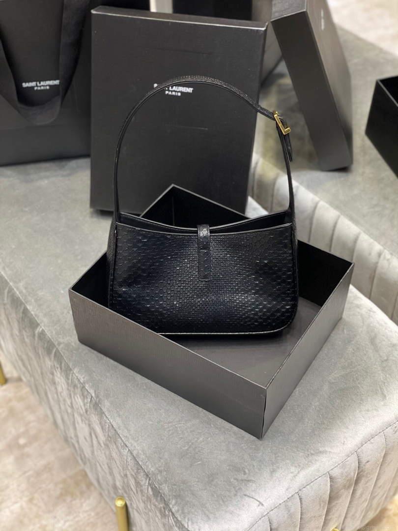 YSL LE5À7 657228 Hobo Bag In Serpentine Leather Black