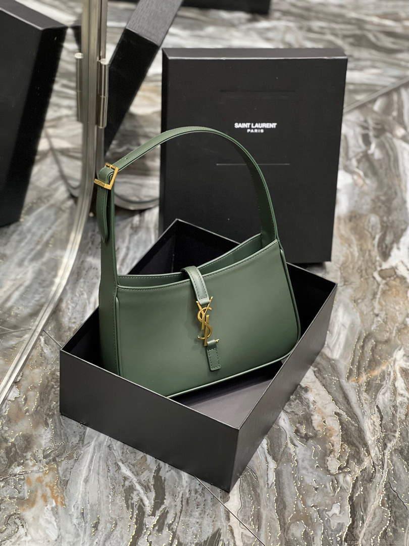 YSL LE5À7 657228 Hobo Bag In Smooth Leather Dark Green