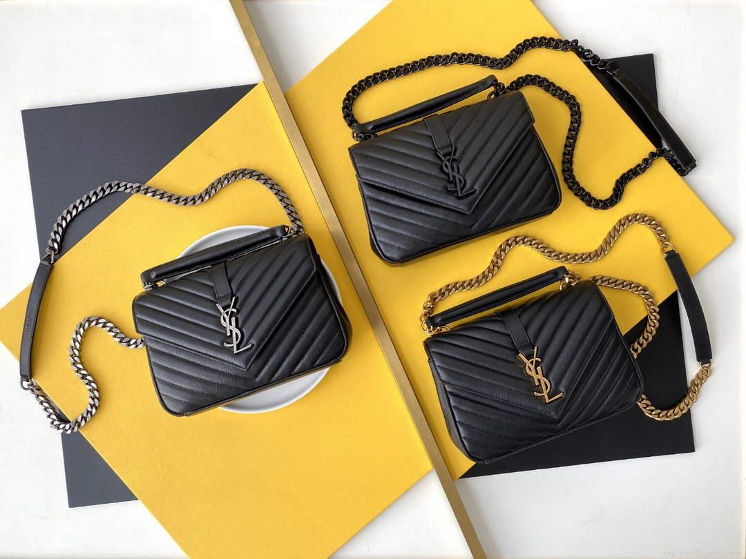 YSL 600279 College Medium In Matelassé Leather Black with Black