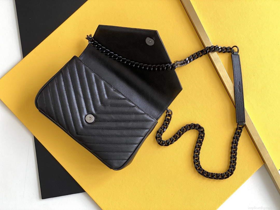YSL 600279 College Medium In Matelassé Leather Black with Black