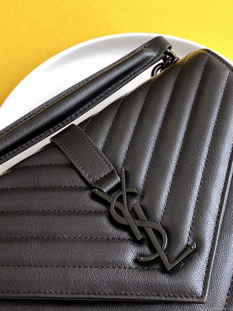 YSL 600279 College Medium In Matelassé Leather Black with Black
