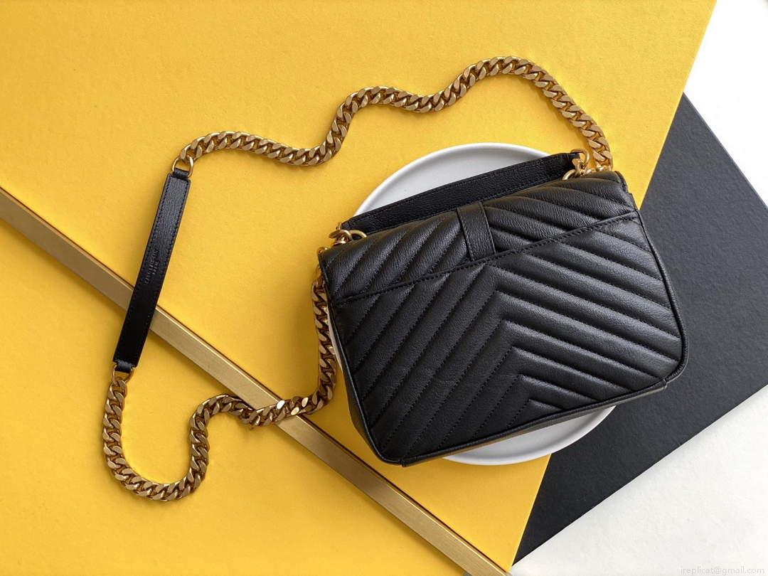 YSL 600279 College Medium In Matelassé Leather Black with Gold