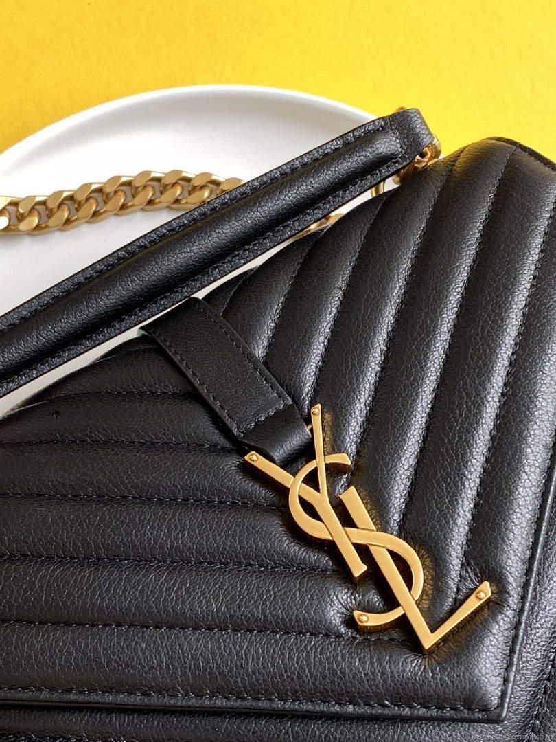 YSL 600279 College Medium In Matelassé Leather Black with Gold