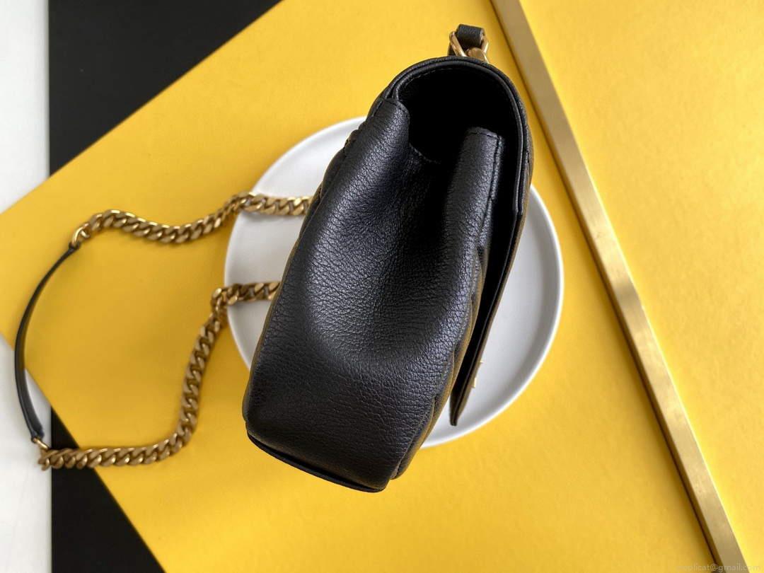 YSL 600279 College Medium In Matelassé Leather Black with Gold
