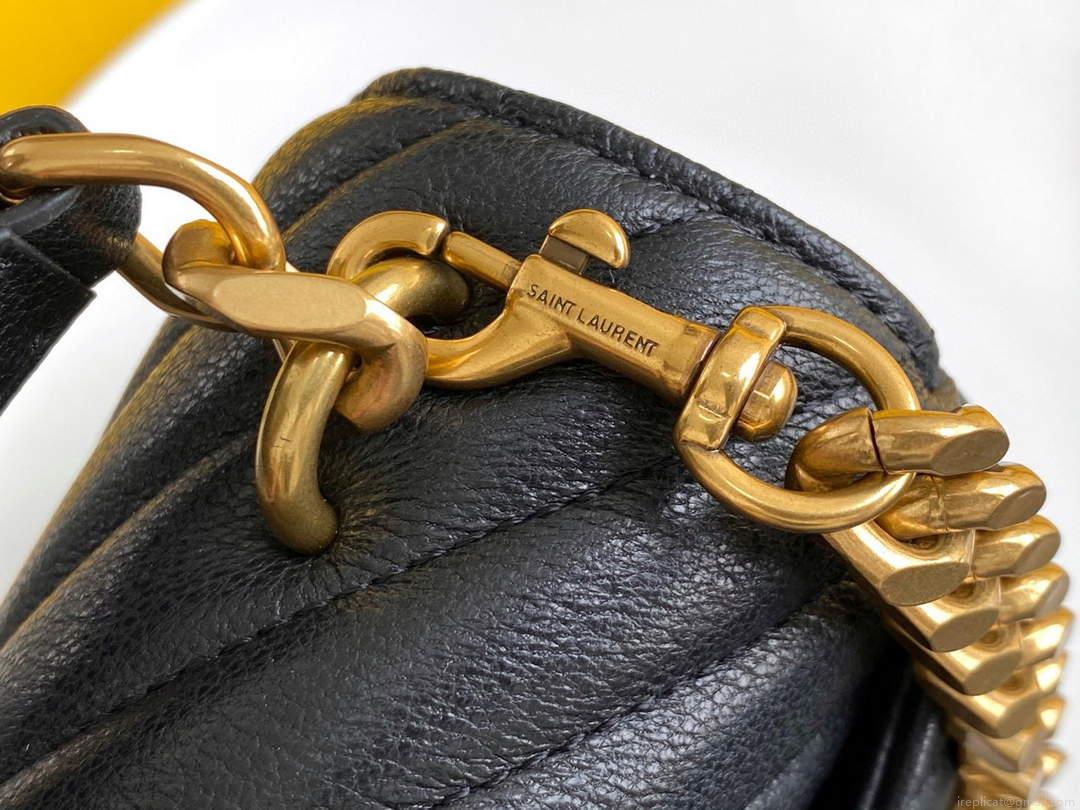 YSL 600279 College Medium In Matelassé Leather Black with Gold
