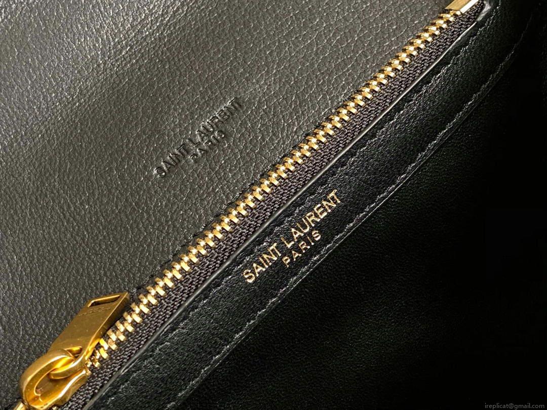 YSL 600279 College Medium In Matelassé Leather Black with Gold