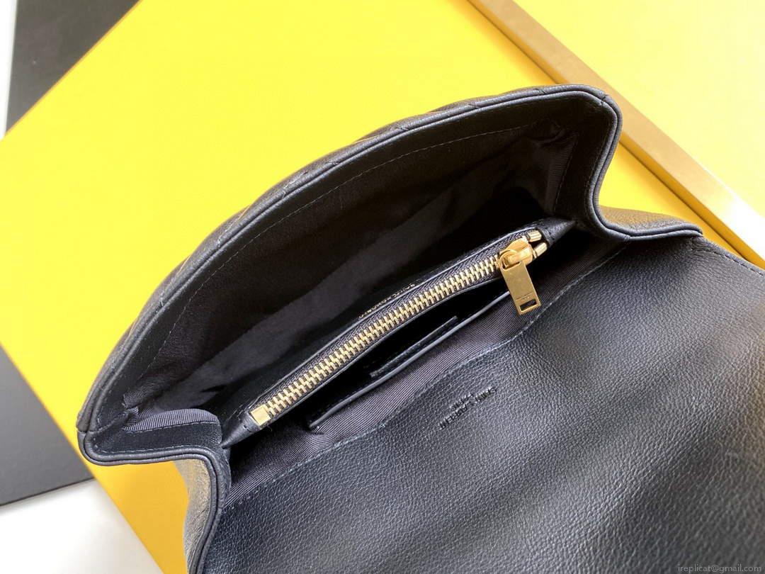 YSL 600279 College Medium In Matelassé Leather Black with Gold
