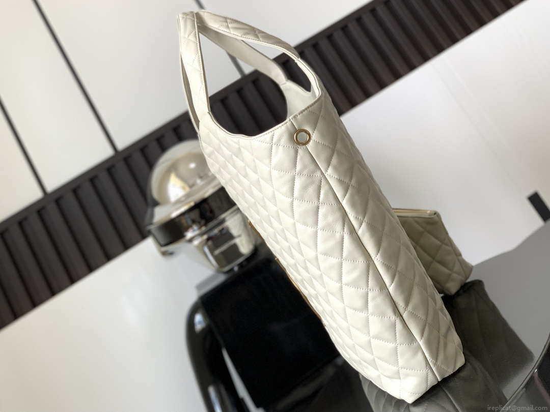 Saint Laurent YSL 698651 Icare Maxi Shopping Bag In Quilted Lambskin White