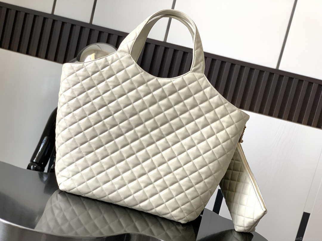 Saint Laurent YSL 698651 Icare Maxi Shopping Bag In Quilted Lambskin White