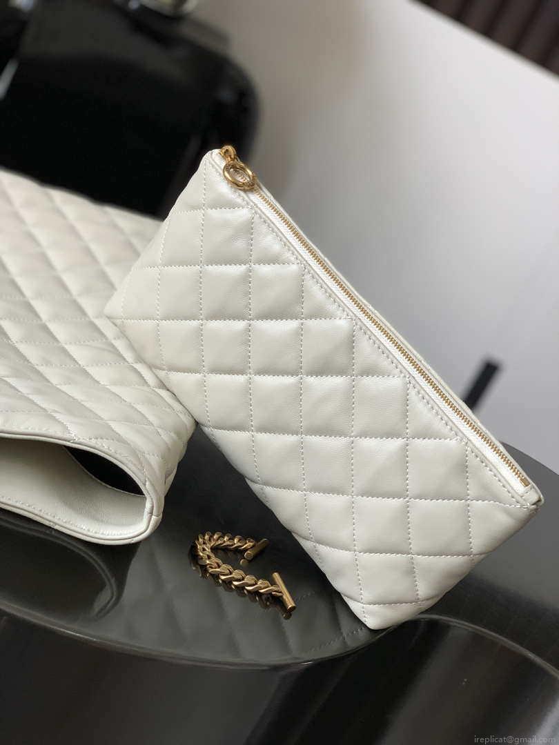 Saint Laurent YSL 698651 Icare Maxi Shopping Bag In Quilted Lambskin White