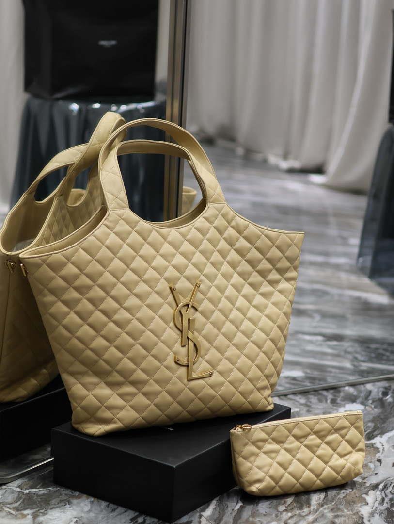 Saint Laurent YSL 698651 Icare Maxi Shopping Bag In Quilted Lambskin Apricot