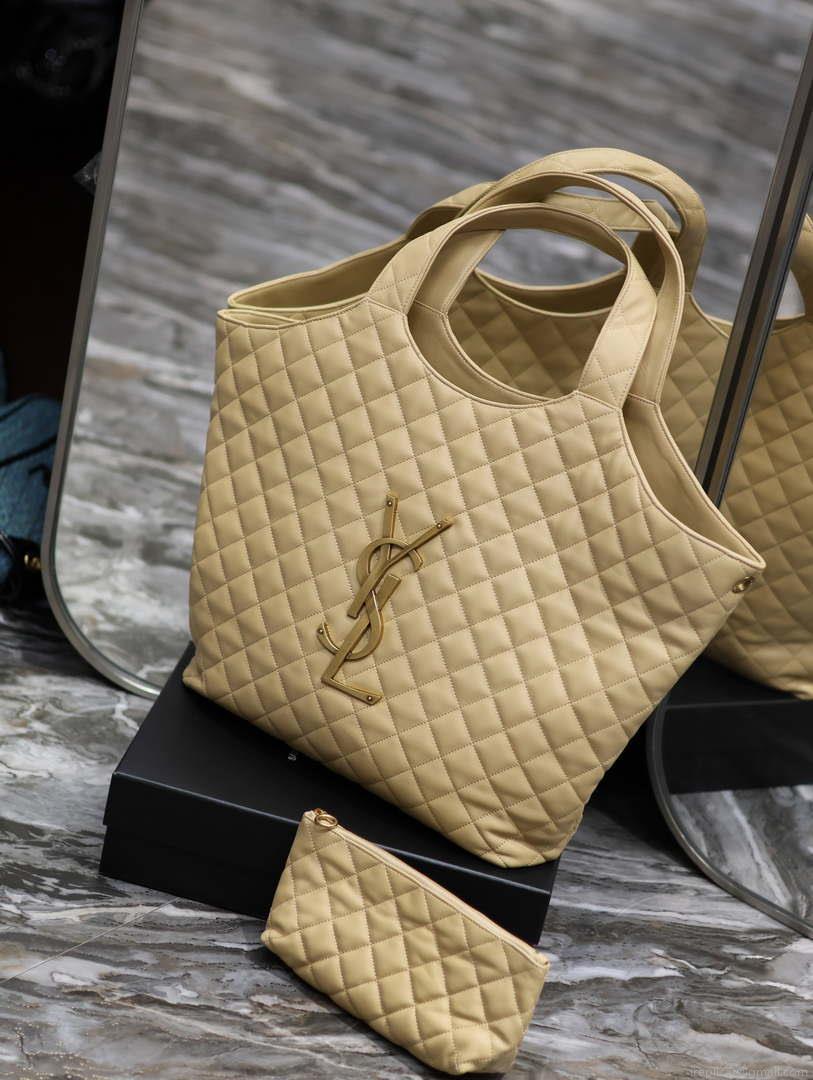 Saint Laurent YSL 698651 Icare Maxi Shopping Bag In Quilted Lambskin Apricot